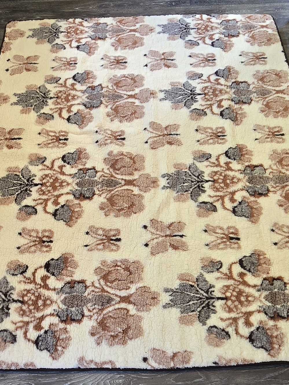 Vintage European Merino Virgin Wool Pile Blanket Damask Butterfly Thick Fleece